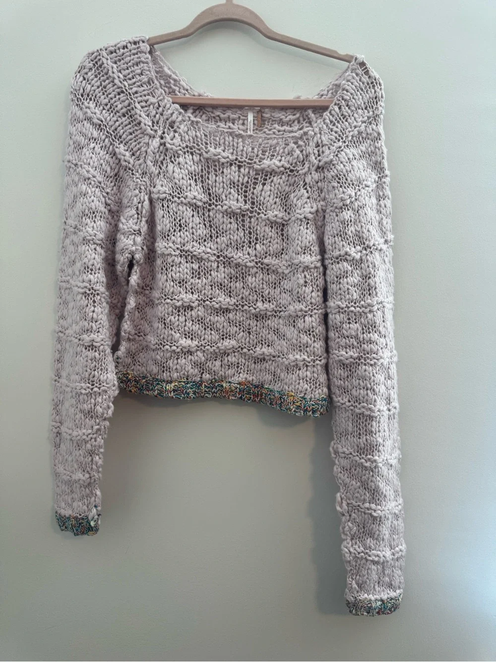 Free People West Palm Light Pink Crotchet Pastel Pullover Sweater